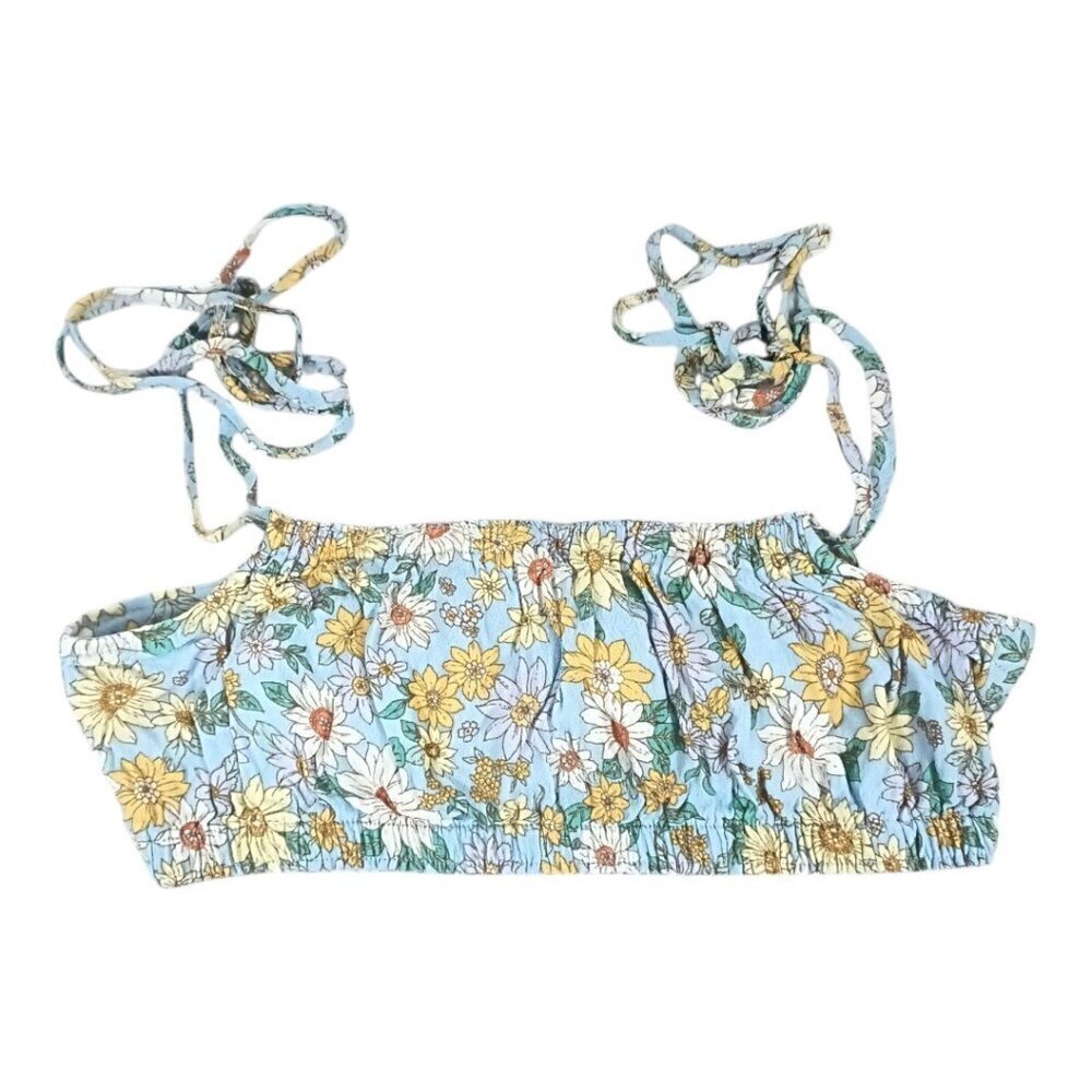 Dress Forum Women's Size S Blue Floral Smocked Tie Shoulder Bandeau Top Crop Top